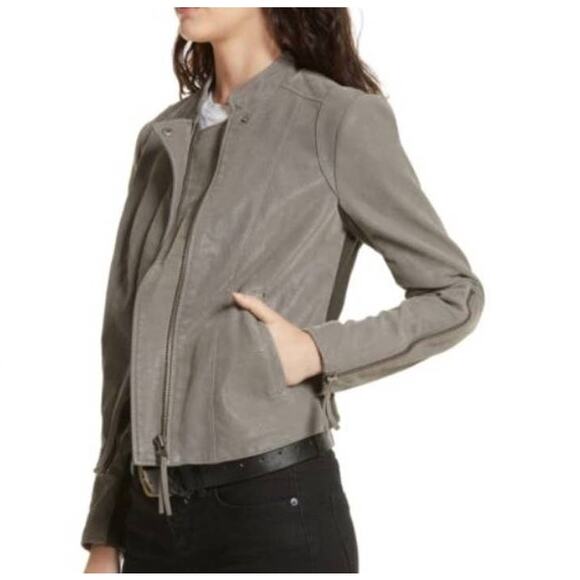 Free People Cool & Clean Gray Vegan Faux‎ Suede Moto Jacket Chic Edgy Size 4 - Picture 2 of 7